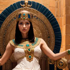 Beautiful Egyptian queen against the backdrop of ancient sights.